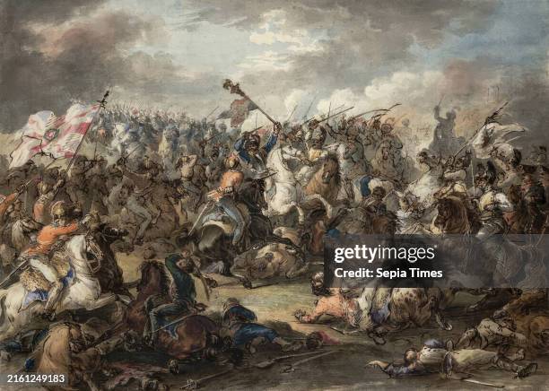 Battle of Waterloo, Johann Nepomuk Höchle drawing, watercolour, brown pen, 48.5 x 66.7 cm, verso: l.l., Invention 1817 le 27 Febr.