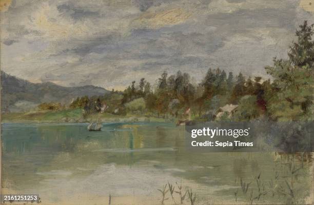 Landscape at the Attersee, Marie Lippert-Hoerner drawing, oil on canvas, 12.2 x 18.3 cm , l.l. '16.Aug.82.'.