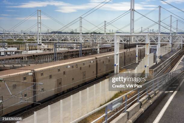 Le Tunnel sous la Manche: On board a Eurotunnel shuttle train for high vehicles, to England, UK, at the Calais terminal, on the north coast of...