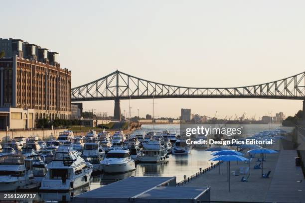 Jacques Cartier Bridge And Old Port Beach; Montreal Quebec Canda.