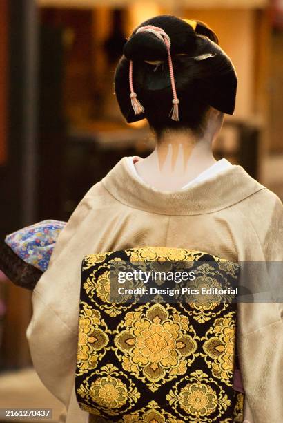 Geisha Showing Her Nape Make-Up And Obi; Kyoto, Japan.