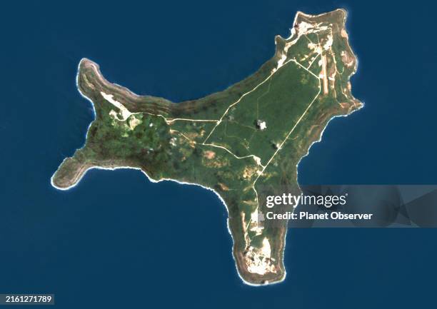Color satellite image of Christmas Island, an Australian external territory located in the Indian Ocean.