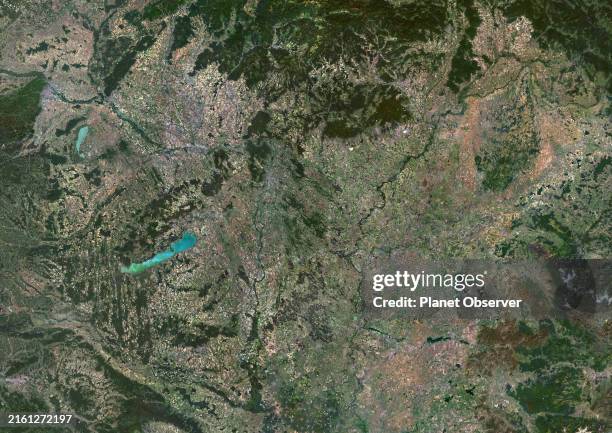 Color satellite image of Hungary and neighbouring countries.