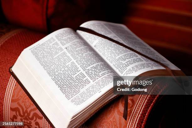 Bible study. Open bible on a chair.