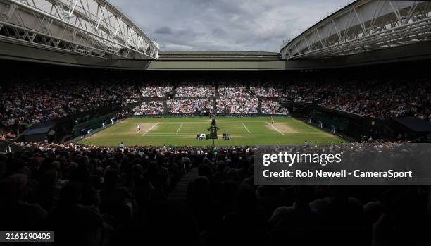 General view of Centre Court where Barbora Krejcikova plays Jasmine Paolini in their Ladies's Singles Final during day thirteen of The Championships...