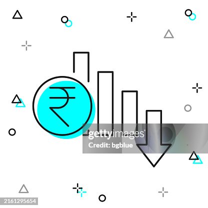 Indian rupee rate decrease. Line icon on white background Indian rupee rate decrease. Line icon on white background