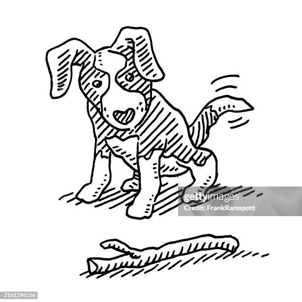 cute border collie puppy wagging tail drawing - collie puppy stock illustrations
