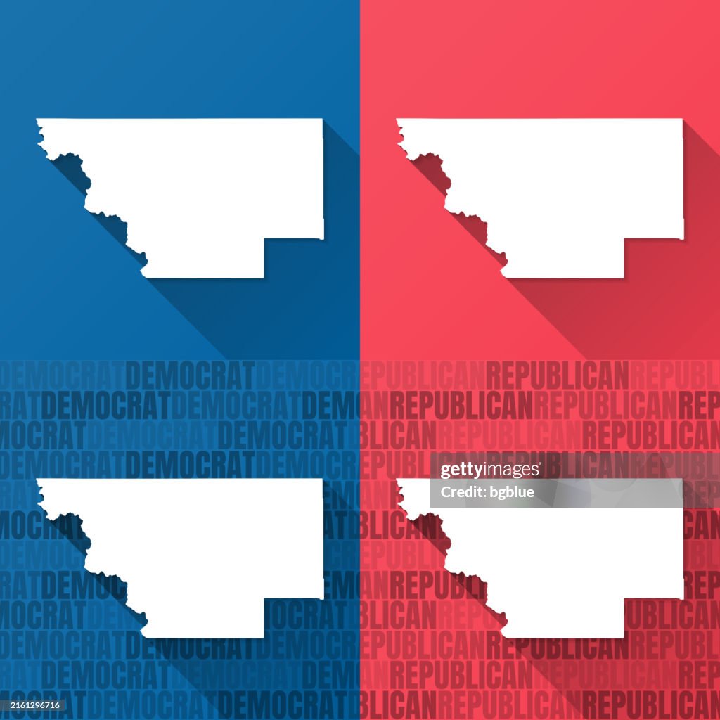 Glacier County, Montana. Maps on blue and red backgrounds