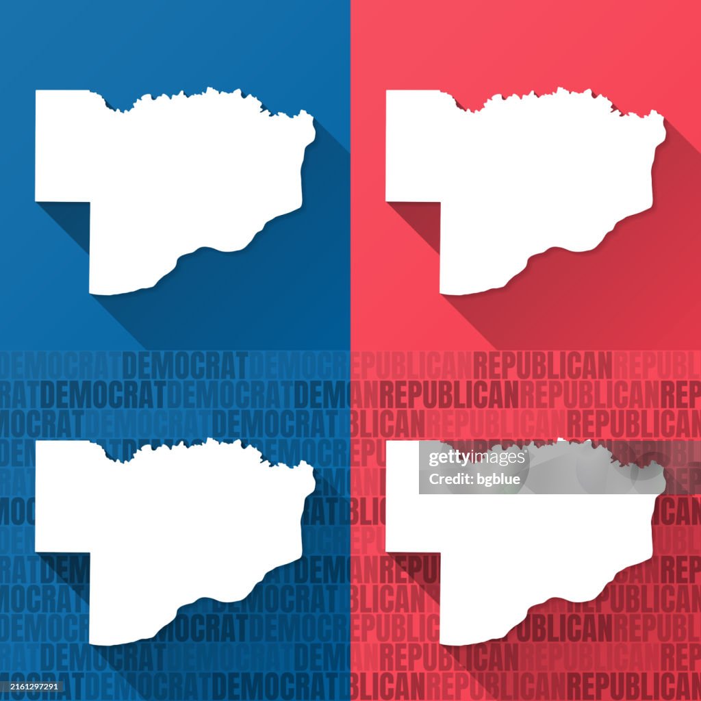 Condado de Scott, Iowa. Mapas sobre fondos azules y rojos