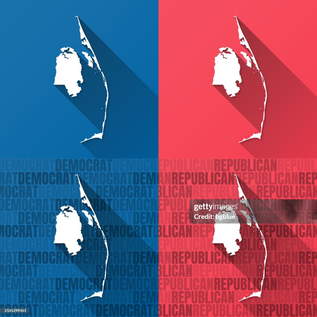 Dare County, North Carolina. Maps on blue and red backgrounds