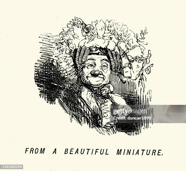 comedy sketch, caricature of a ugly woman, vintage illustration cartoon by john leech, victorian humour, mid 19th century - middle age woman alone cartoon stock illustrations