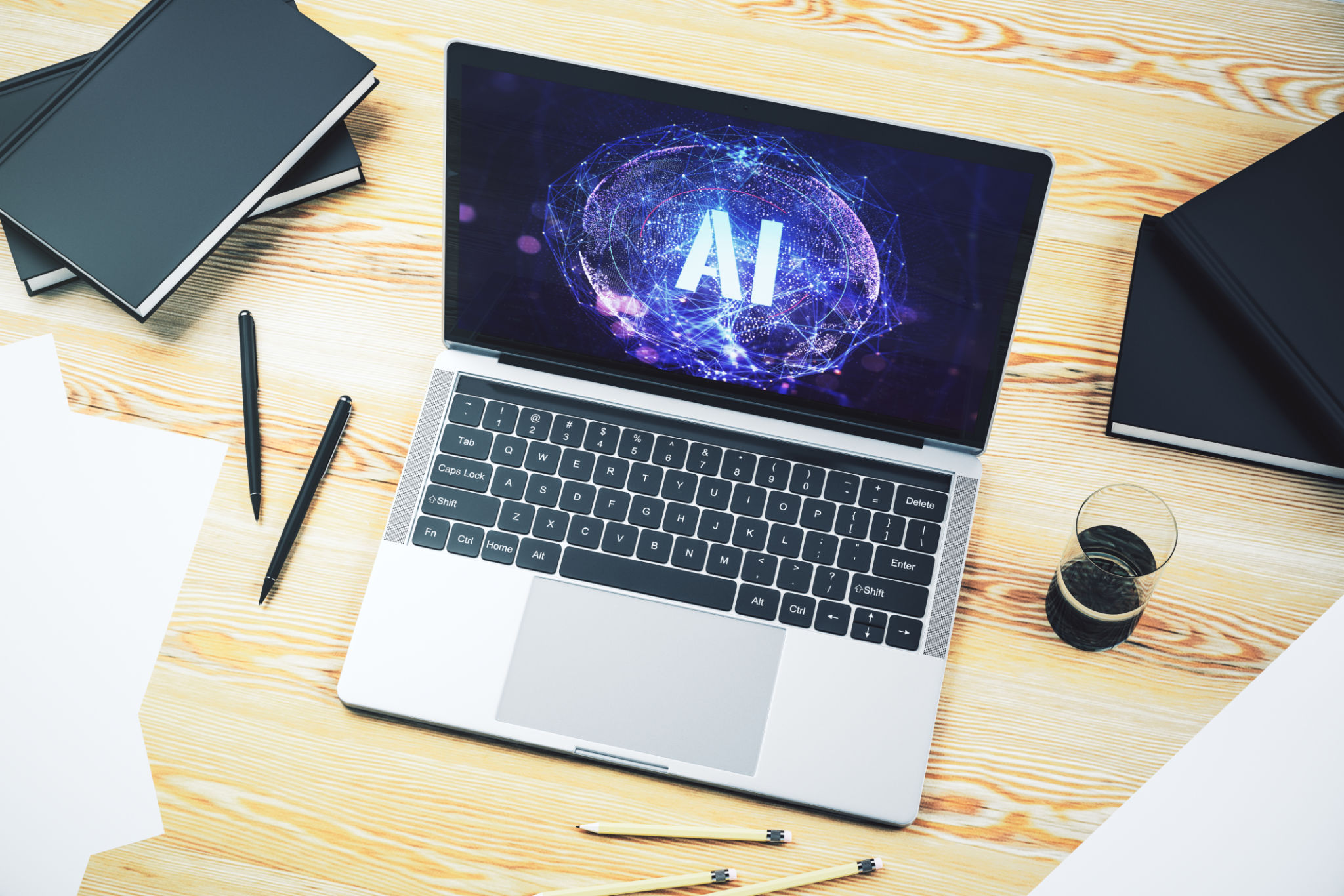 Creative artificial Intelligence symbol concept on modern computer monitor. 3D Rendering Creative artificial Intelligence symbol concept on modern computer monitor. 3D Rendering