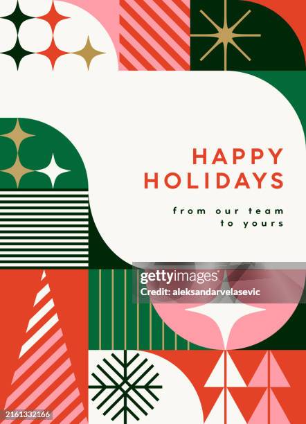 modern geometric holiday christmas card design - christmas border stock illustrations