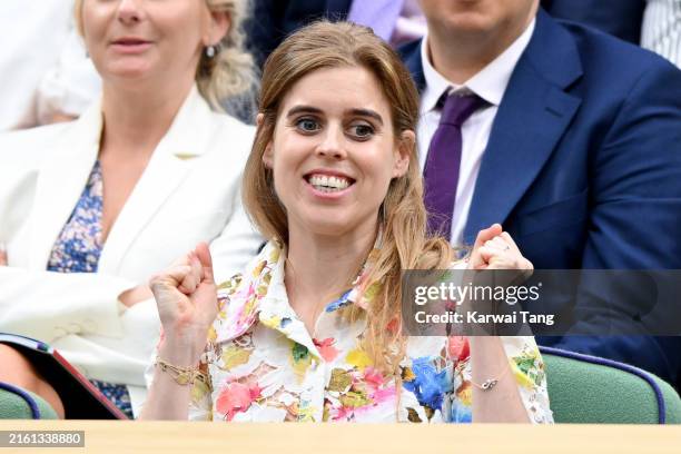 Princess Beatrice of York attends day nine of the Wimbledon Tennis Championships at the All England Lawn Tennis and Croquet Club on July 09, 2024 in...