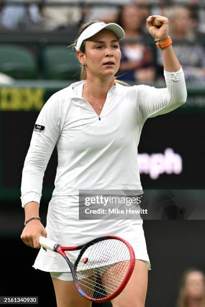 Donna Vekic of Croatia celebrates winning the second set as she plays against Lulu Sun of New Zealand in her Ladies' Singles Quarter Final match...