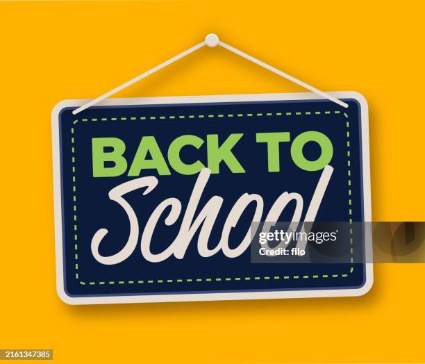 back to school chalkboard sign message - school supplies stock illustrations