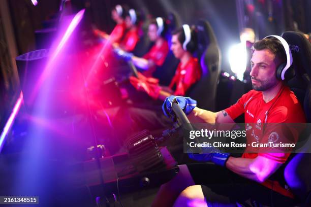 Drivers compete in the Manufacturers Cup during the Gran Turismo World Series 2024 Montreal at Usine C on July 06, 2024 in Montreal, Quebec. .