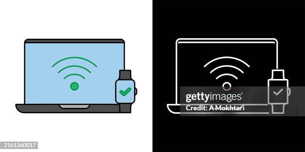 laptop-symbol mit smartwatch. - verbindungsstecker stock-grafiken, -clipart, -cartoons und -symbole