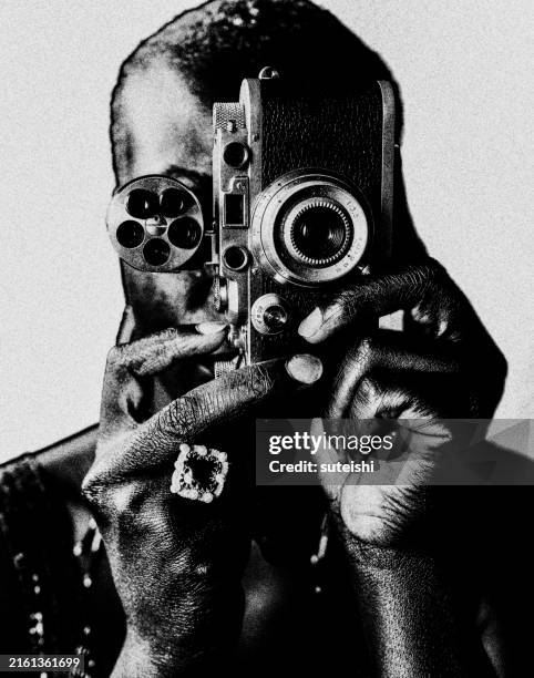the woman with the camera. - modern art poster stock pictures, royalty-free photos & images