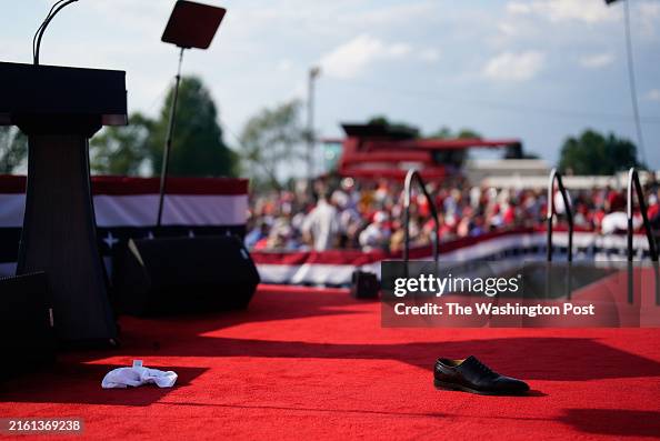 Seattle Rally Shoe A shoe is left on the stage during a campaign rally for former... News ...