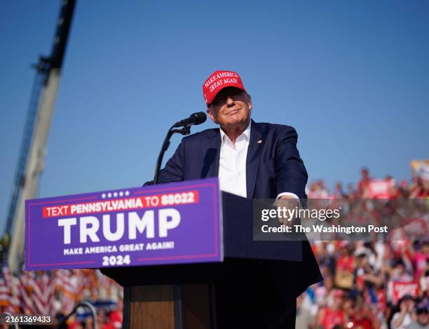 July 13: Former president Donald Trump speaks during a campaign rally for former President Donald Trump at Butler Farm Show Inc. On Saturday, July...
