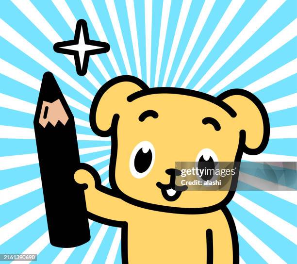 ilustraciones, imágenes clip art, dibujos animados e iconos de stock de a dog author holding a pencil happily - dog anime
