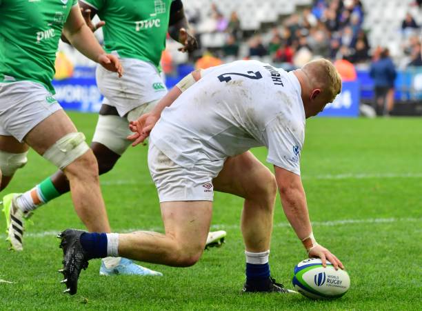 Craig Wright of England scores a try during the World Rugby U/20 Championship, Semi Final match between England and Ireland at DHL Stadium on July...