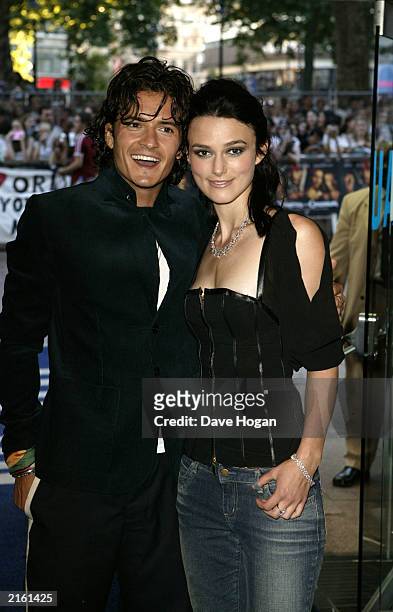Actors Orlando Bloom and Keira Knightley arrive at the London premiere of Pirates of the Caribbean - The Curse of the Black Pearl at the Odeon...