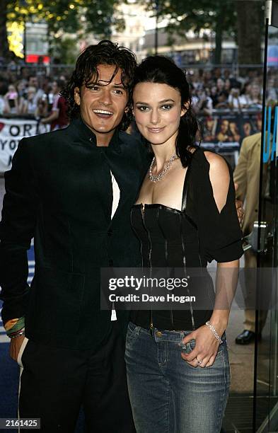 Actors Orlando Bloom and Keira Knightley arrive at the London premiere of Pirates of the Caribbean - The Curse of the Black Pearl at the Odeon...
