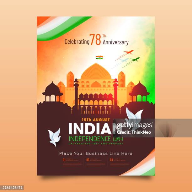 ilustraciones, imágenes clip art, dibujos animados e iconos de stock de 15th august indian independence day vector illustration background brochure template - día de la independencia