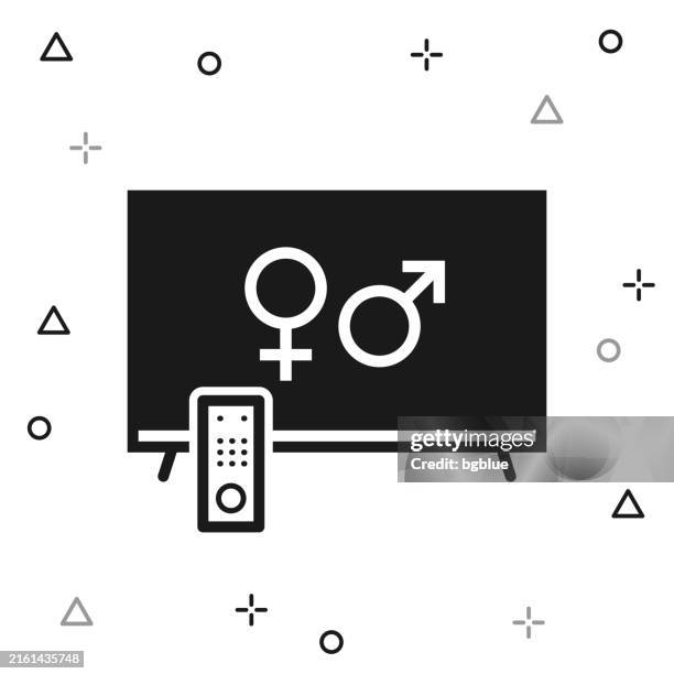 tv with gender symbols. icon on white background - couple watching screen stock illustrations