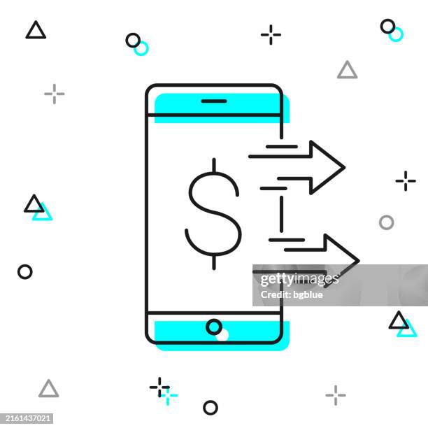 sending dollar with smartphone. line icon on white background - mobile payment stock illustrations