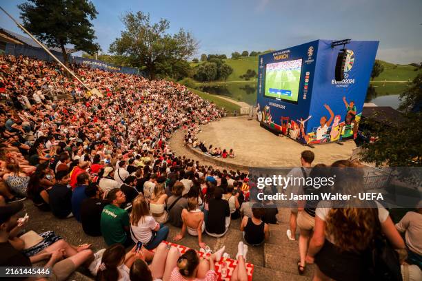 An overview during the UEFA EURO 2024 semi-final match between Spain and France at the official Fanzone Olympiapark on July 09, 2024 in Munich,...