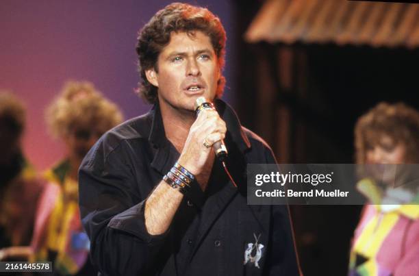 David Hasselhoff performs on ARD German TV show 'Wetten das?', Hof, Germany, March 1989.