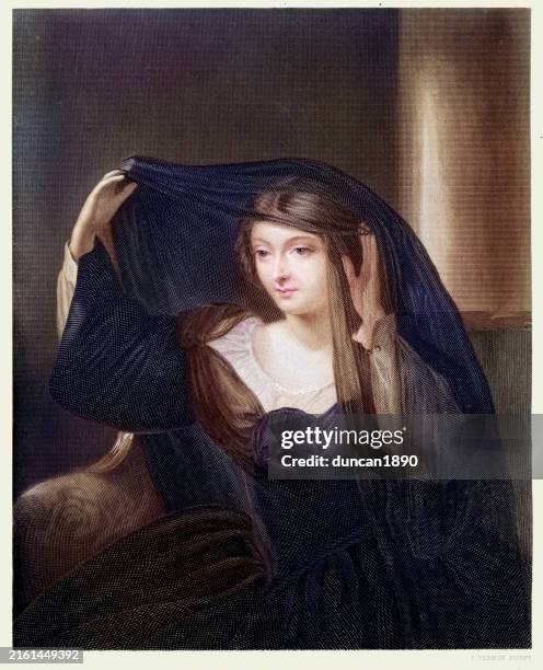olivia from twelfth night, play by william shakespeare, vintage illustration - olivia pictures stock illustrations