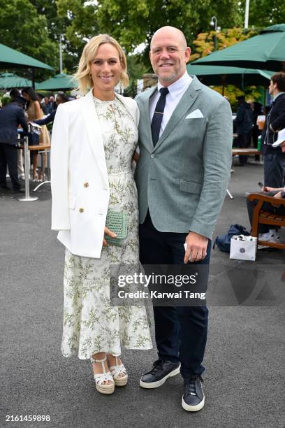 Zara Tindall and Mike Tindall attend day ten of the Wimbledon Tennis Championships at the All England Lawn Tennis and Croquet Club on July 10, 2024...