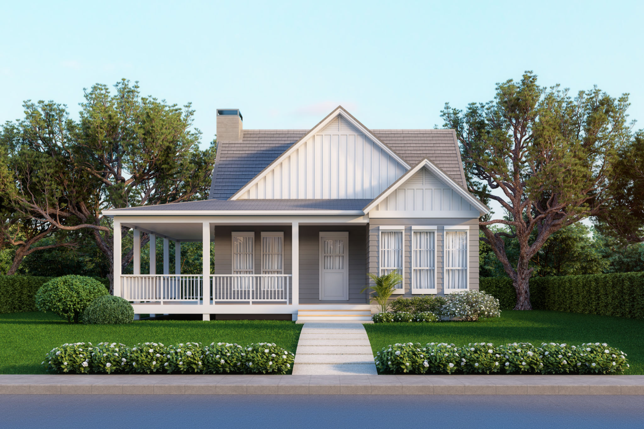 Modern style cottage tiny house on green lawn 3d render Modern style cottage tiny house on green lawn 3d render