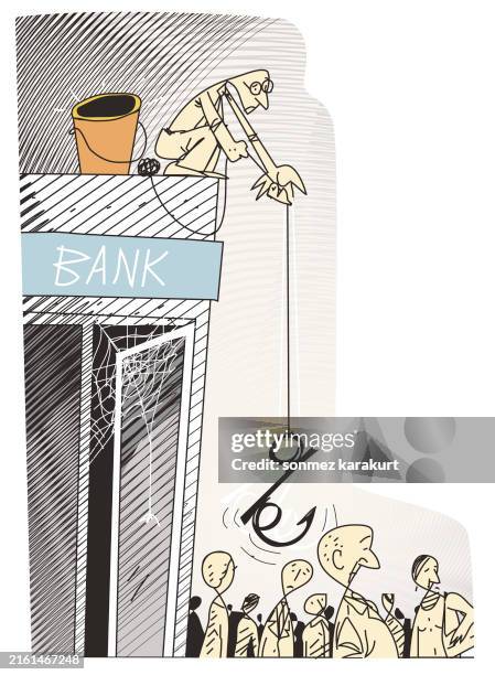 struggling bank seeks customers - math problem stock illustrations