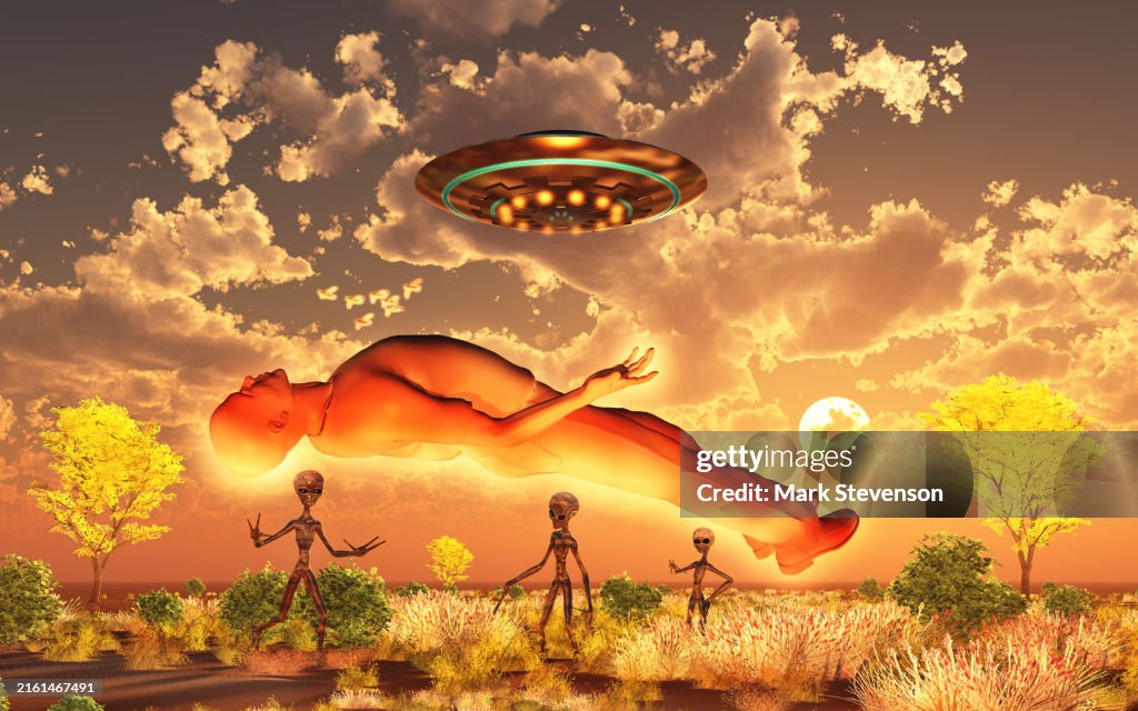 Abduting Grey Aliens Abducting A Human Male High-Res Vector Graphic - Getty Images