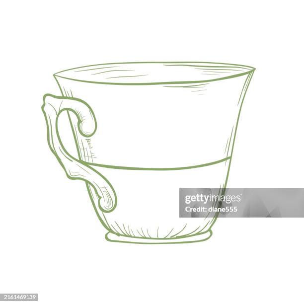teacup line art on a transparent background - tea cup stock illustrations
