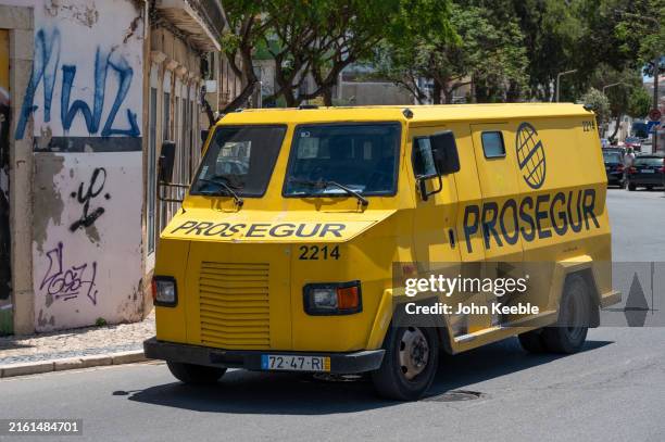 Prosegur multinational security company armoured van drives past on June 27, 2024 in Faro, Portugal.