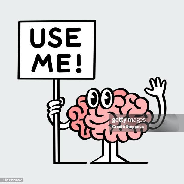 brain with use me sign - brain cartoon stock illustrations