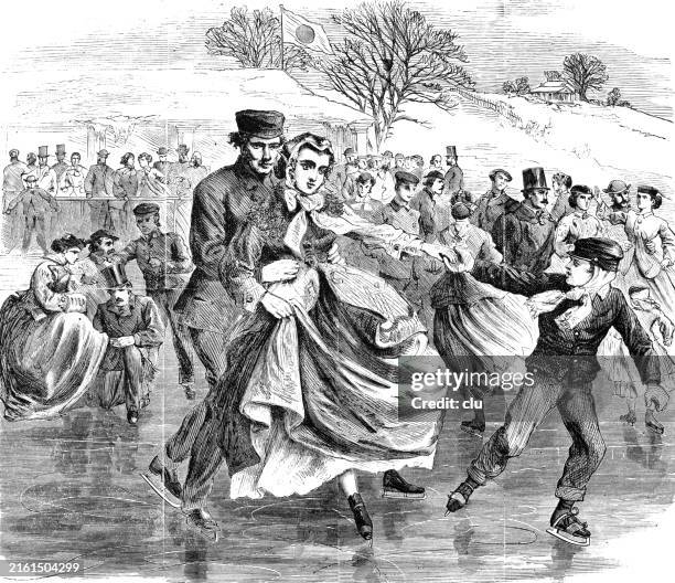 oatman's fifth avenue skating rink - first lesson in skating - boston winter stock illustrations
