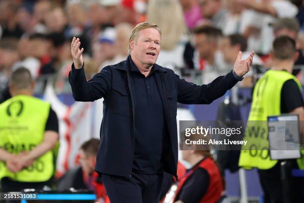 Ronald Koeman, Head Coach of the Netherlands, reacts during the UEFA EURO 2024 semi-final match between Netherlands and England at Football Stadium...