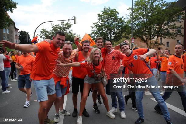 Supporters of Netherlands during their famous fan parade walk prior the UEFA EURO 2024 semi-final match between Netherlands and England at Football...