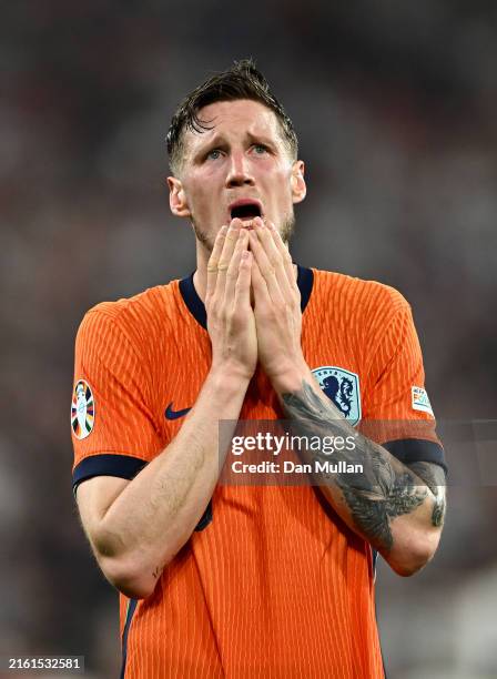 Wout Weghorst of the Netherlands looks dejected after the team's defeat in the UEFA EURO 2024 semi-final match between Netherlands and England at...