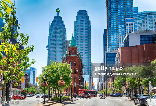 downtown toronto. front street and church street intersection. - church street toronto stock pictures, royalty-free photos & images