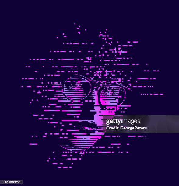 woman and psychedelic therapy with glitch technique - pixelated face stock illustrations