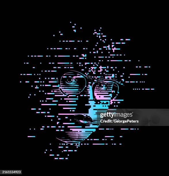 woman and psychedelic therapy with glitch technique - drug trip stock illustrations