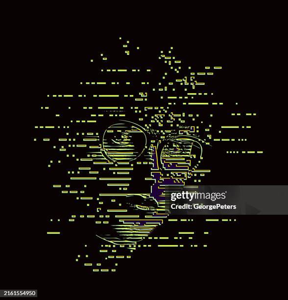 woman and psychedelic therapy with glitch technique - virtual therapy stock illustrations